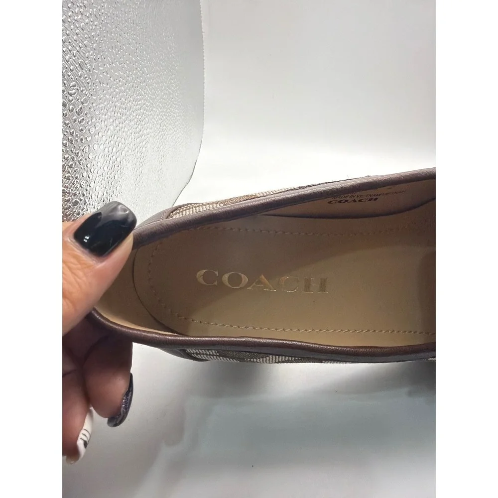 Coach Leah Loafer Signature Jacquard Leather Block Heel Lug Sole Brown Size 6.5
